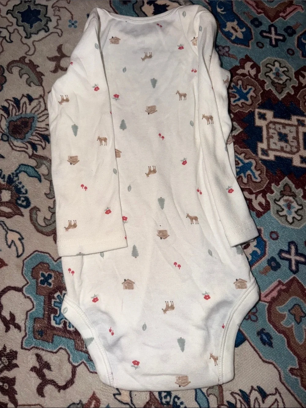 Carter's White Long-Sleeve Baby One-Piece with Woodland Motifs